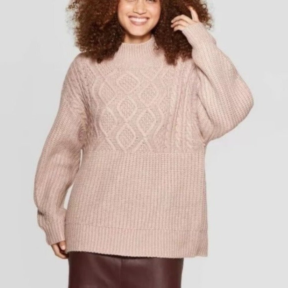 Womens Oversized A New Day Pink Cowl Neck Sweater